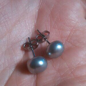 Silver Color Shell Pearl Stainless Steel Stud Earrings